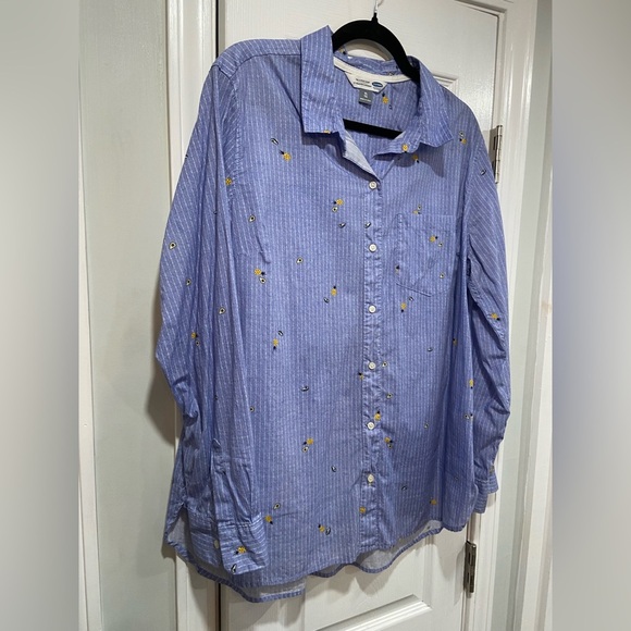 Old Navy Size XL The Classic Shirt Blue Stripe Avocado Pineapple Print Button - Picture 5 of 12